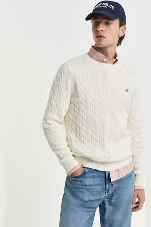 GANT Men Cotton Cable Knit Crew Neck Sweater (S)