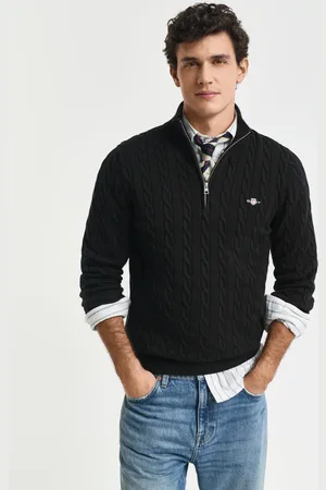 GANT Men Cotton Cable Knit Half-Zip Sweater (S)