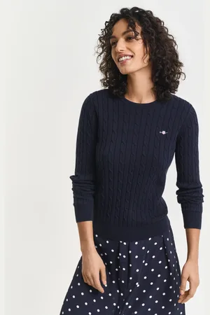 GANT Women Stretch Cotton Cable Knit Crew Neck Sweater (XXS)