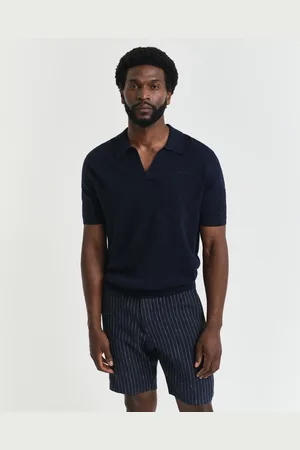 GANT Men Linen Blend Short Sleeve Polo Sweater (S)