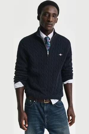GANT Men Cotton Cable Knit Half-Zip Sweater (S)