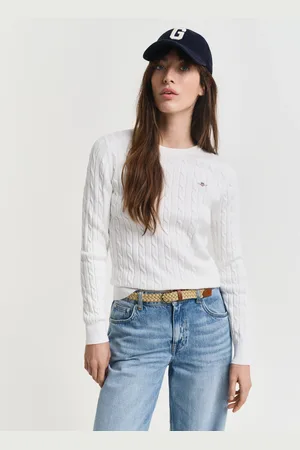 GANT Women Stretch Cotton Cable Knit Crew Neck Sweater (XS)