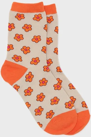 Glassworks London Beige And Daisy Print Socks