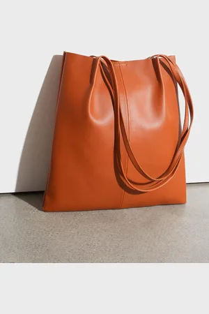 Glassworks London Camel Vegan Leather Pinched Strap Tote Bag