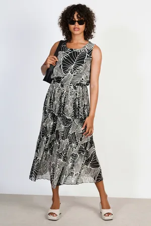 Glassworks London Tropical Floral Print Silky Micro Pleat Maxi Dress