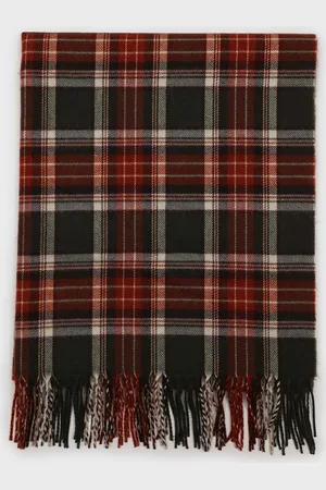 Glassworks London Khaki And Orange Classic Plaid Scarf