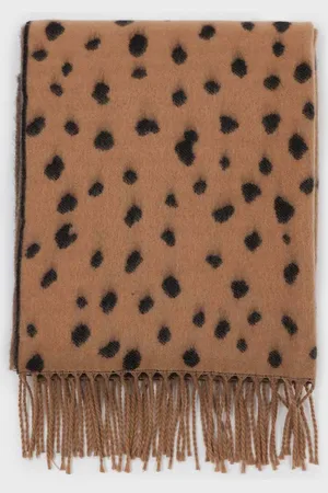 Glassworks London Camel And Black Leopard Intarsia Scarf
