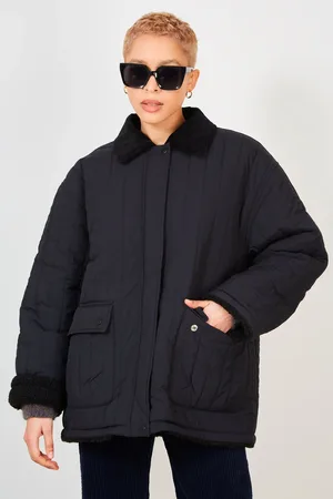 Glassworks London Lined Quilted Corduroy Collar Coat