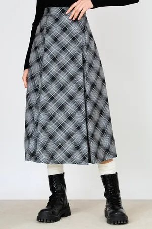 Glassworks London And White Bias Plaid Silky Circle Skirt