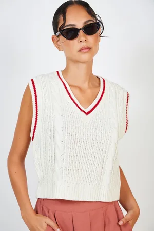 Glassworks London Ivory And Red Varsity Trim Sweater Vest