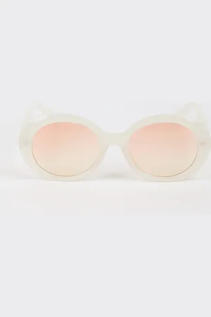 Glassworks London Cream And Pinky Orange Lens Round Sunglasses