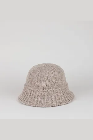 Glassworks London Dark Beige Knit Ribbed Trim Bucket Hat