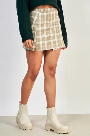 Glassworks London Beige Tartan Mini Skirt