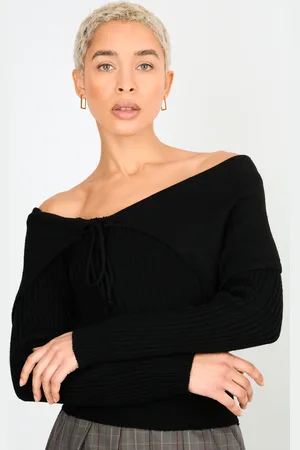 Glassworks London Off Shoulder Lace Up Detail Knit Top