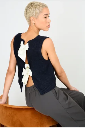 Glassworks London Navy Large White Double Tie Back Sweater Vest