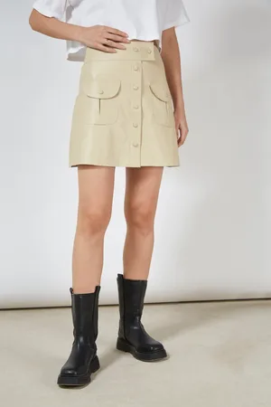 Glassworks London Beige Vegan Leather Pocket Front Mini Skirt