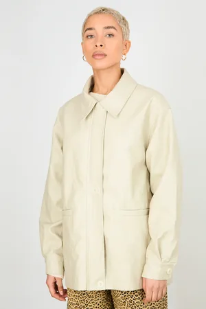 Glassworks London Beige Vegan Leather Cinch Waist Jacket