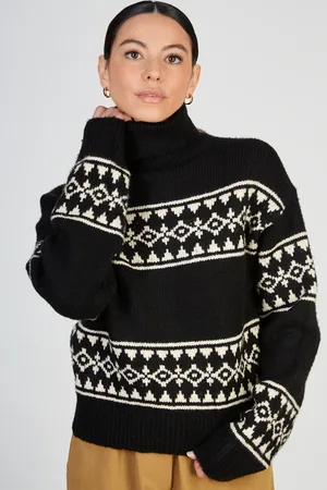 Glassworks London And Ivory Abstract Diamond Stripe Turtleneck Jumper