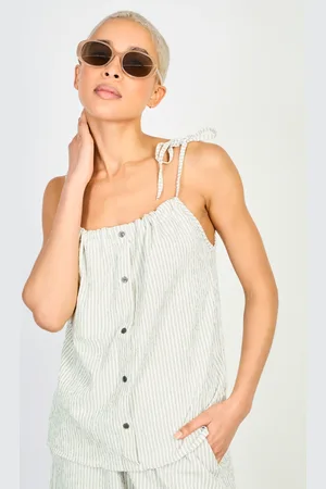 Glassworks London And White Striped Button Front Tank
