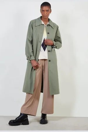 Glassworks London Khaki Single Breasted Buckle Detail Trench Coat