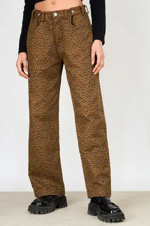Glassworks London Dark Leopard Print Adjustable Waist Double Button Jeans