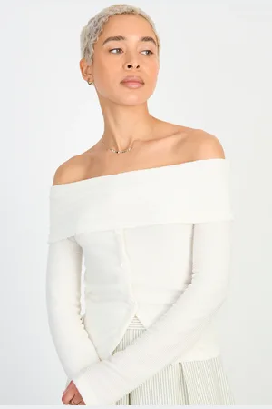 Glassworks London Ivory Off Shoulder Button Front Top