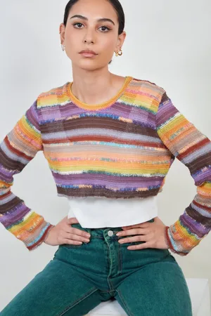 Glassworks London Orange And Brown Striped Cropped Top