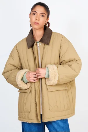 Glassworks London Beige Lined Quilted Corduroy Collar Coat
