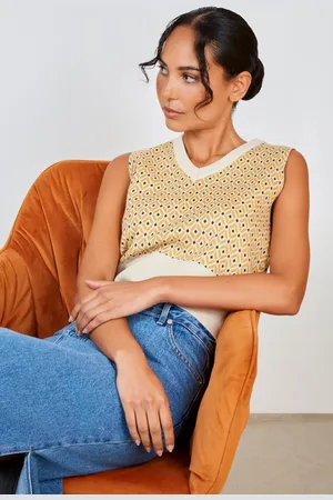 Glassworks London Mustard And Beige Geometric Sweater Vest