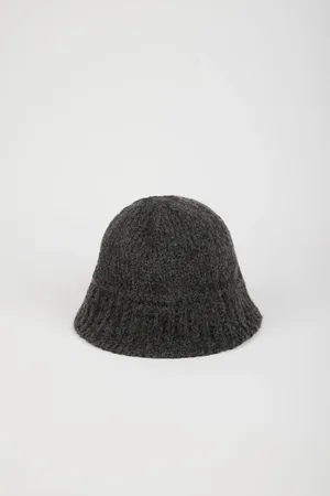 Glassworks London Charcoal Knit Ribbed Trim Bucket Hat