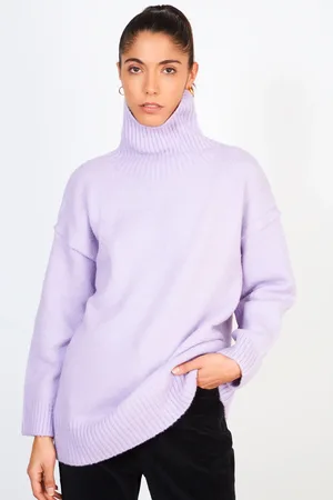 Glassworks London Lilac Long Ribbed Hem Turtleneck Jumper
