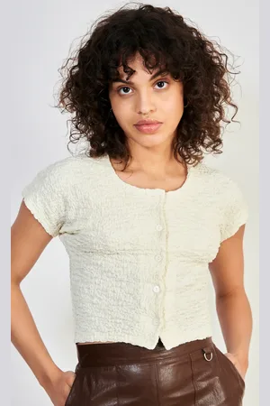 Glassworks London Cream Button Front Short Sleeved Top