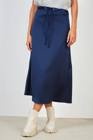 Glassworks London Navy Silky Tie Waist Skirt
