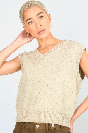 Glassworks London Beige Flecked Wool Blend V Neck Sweater Vest