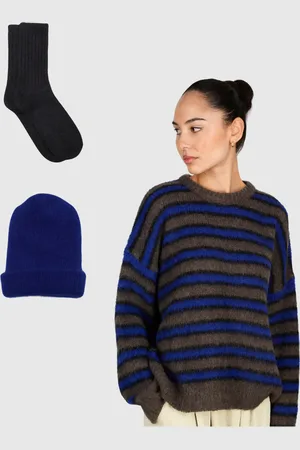 Glassworks London The Blues - Alpaca Blend Jumper, Beanie Hat And Angora Socks Set