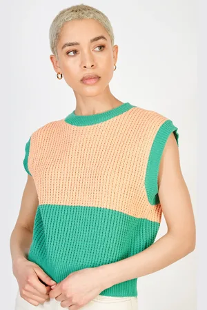 Glassworks London Orange And Colorblock Waffle Knit Sweater Vest