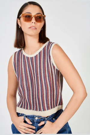Glassworks London Navy Burgundy And Cream Vertical Stripe Knit Vest