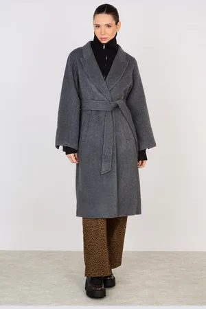 Glassworks London Charcoal Wool Blend Double Button Belted Coat