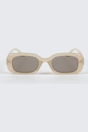 Glassworks London Beige Thick Rectangular Sunglasses