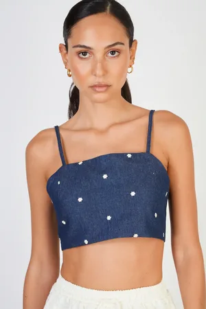 Glassworks London Dark Denim Embroidered Floral Tank