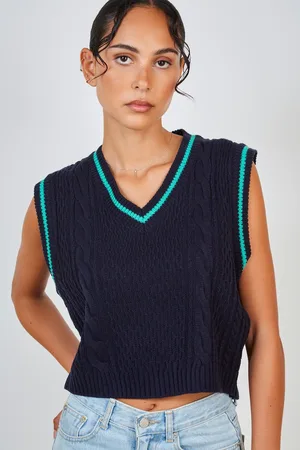 Glassworks London Navy And Green Varsity Trim Sweater Vest