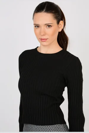 Glassworks London Ribbed Button Sleeved Knit Top