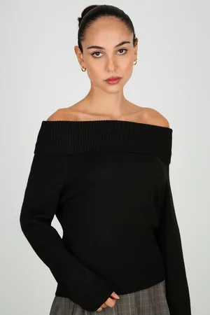 Glassworks London Ribbed Panel Off Shoulder Knit Top
