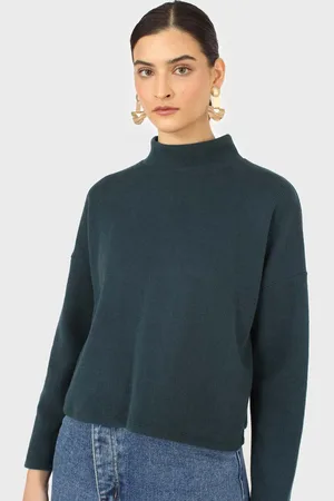 Glassworks London Teal Micro Ribbed Mock Neck Top