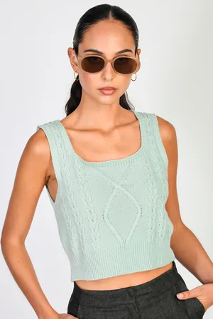 Glassworks London Mint Square Neck Cableknit Tank