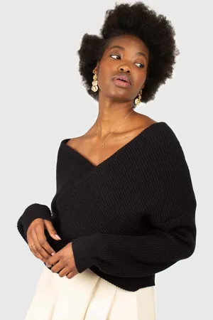 Glassworks London Black Cross Front Panel Knit Top