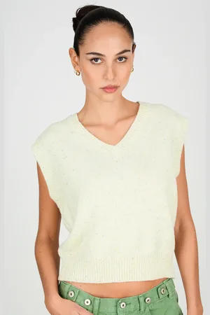 Glassworks London Ivory Flecked Wool Blend V Neck Sweater Vest