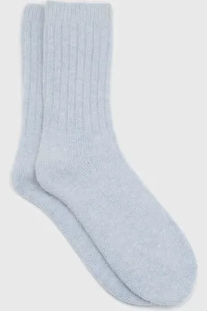Glassworks London Blue Ribbed Angora Long Socks