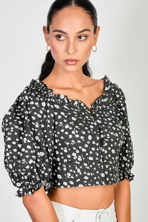 Glassworks London And White Floral Print Puff Sleeve Top