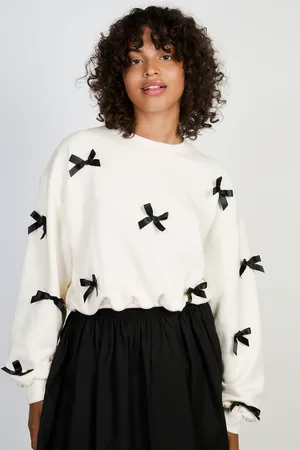 Glassworks London Ivory Ribbon Front Sweatshirt